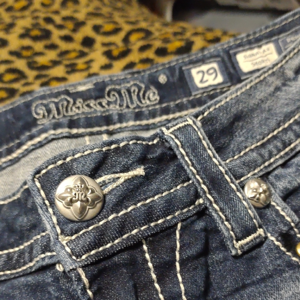 Miss Me Distressed Blue Jean Shorts with Multicolor Embroidery - Picture 4 of 11